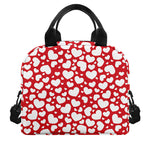 White And Red Heart Pattern Print Insulated Lunch Bag