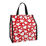 White And Red Heart Pattern Print Insulated Lunch Tote