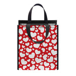 White And Red Heart Pattern Print Insulated Lunch Tote