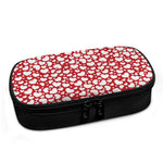 White And Red Heart Pattern Print Insulin Cooler Travel Case