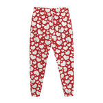 White And Red Heart Pattern Print Jogger Pants
