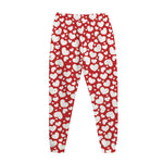 White And Red Heart Pattern Print Jogger Pants