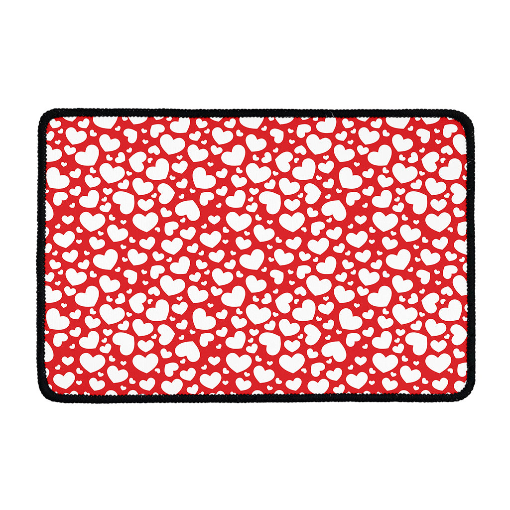 White And Red Heart Pattern Print Kitchen Mat