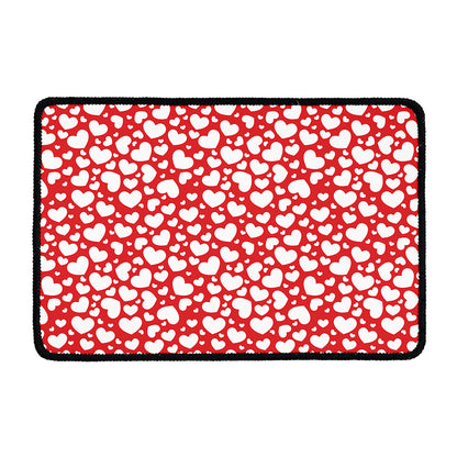 White And Red Heart Pattern Print Kitchen Mat
