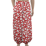 White And Red Heart Pattern Print Lantern Pants