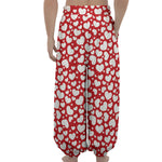 White And Red Heart Pattern Print Lantern Pants