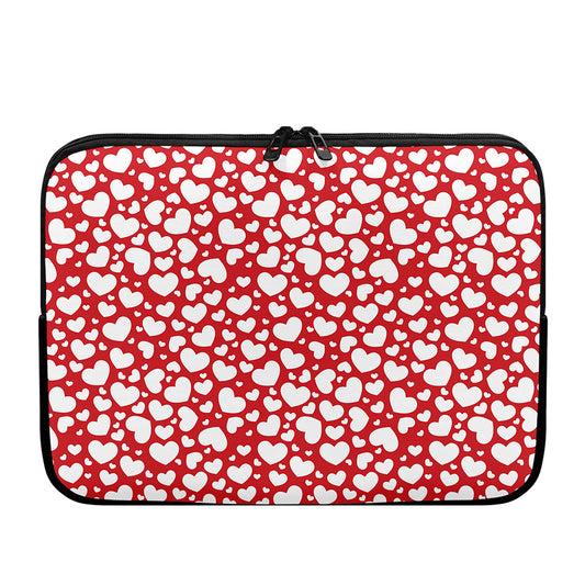 White And Red Heart Pattern Print Laptop Sleeve