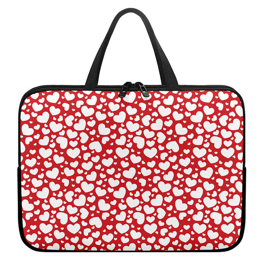 White And Red Heart Pattern Print Laptop Sleeve With Handle
