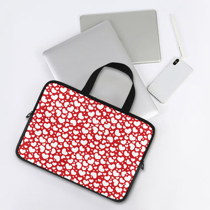 White And Red Heart Pattern Print Laptop Sleeve With Handle