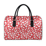 White And Red Heart Pattern Print Leather Duffle Bag