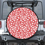 White And Red Heart Pattern Print Leather Spare Tire Cover
