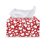 White And Red Heart Pattern Print Leather Tissue Box Cover