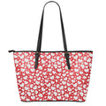 White And Red Heart Pattern Print Leather Tote Bag With Zipper