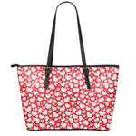 White And Red Heart Pattern Print Leather Tote Bag