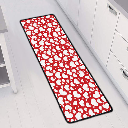 White And Red Heart Pattern Print Long Kitchen Mat