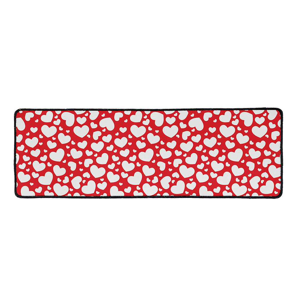 White And Red Heart Pattern Print Long Kitchen Mat
