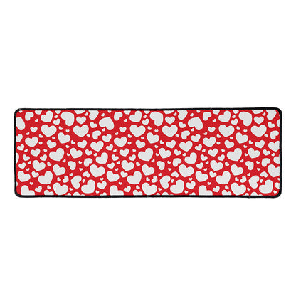 White And Red Heart Pattern Print Long Kitchen Mat