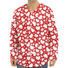 White And Red Heart Pattern Print Long Sleeve Baseball Jersey