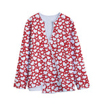 White And Red Heart Pattern Print Long Sleeve Short Coat
