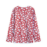 White And Red Heart Pattern Print Long Sleeve Short Coat