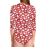 White And Red Heart Pattern Print Long Sleeve Swimsuit