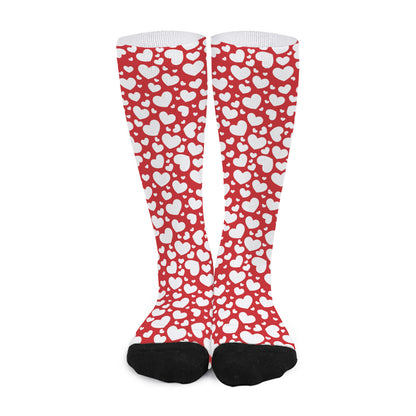 White And Red Heart Pattern Print Long Socks