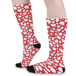 White And Red Heart Pattern Print Long Socks