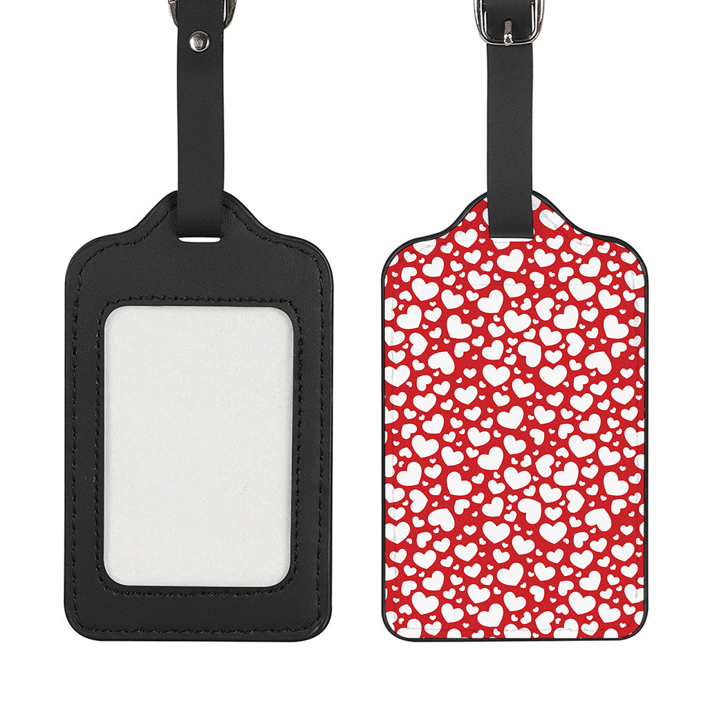 White And Red Heart Pattern Print Luggage Tag