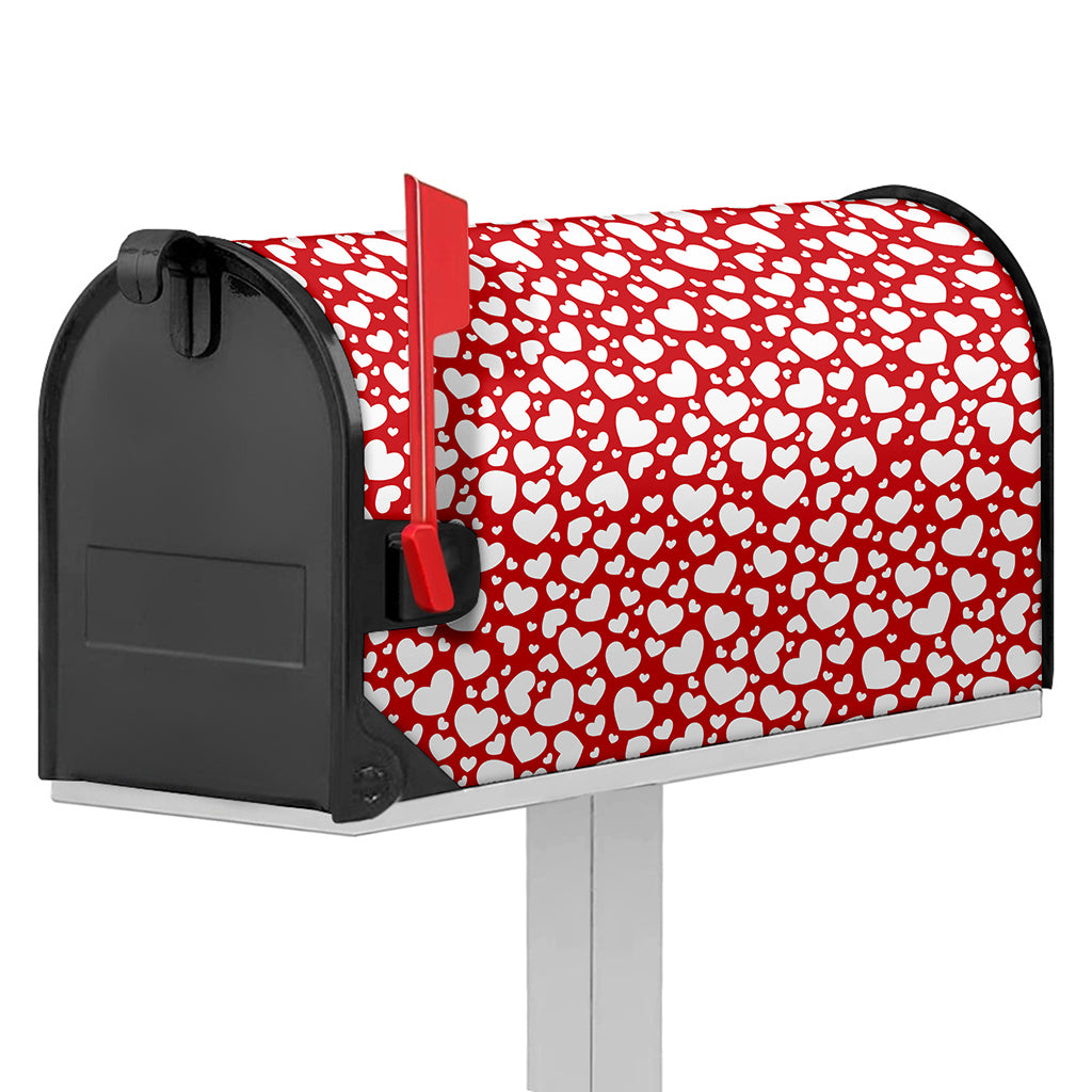 White And Red Heart Pattern Print Mailbox Cover