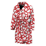 White And Red Heart Pattern Print Men's Bathrobe