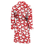 White And Red Heart Pattern Print Men's Bathrobe