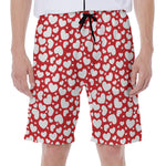 White And Red Heart Pattern Print Men's Beach Shorts