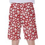 White And Red Heart Pattern Print Men's Beach Shorts