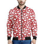 White And Red Heart Pattern Print Men's Bomber Jacket