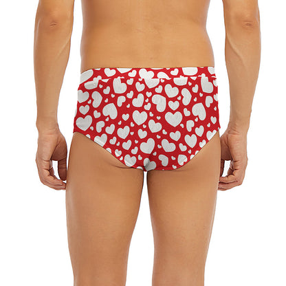 White And Red Heart Pattern Print Men's Briefs