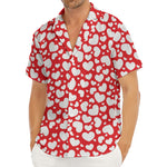 White And Red Heart Pattern Print Men's Deep V-Neck Shirt