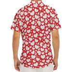 White And Red Heart Pattern Print Men's Deep V-Neck Shirt
