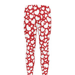 White And Red Heart Pattern Print Men's leggings