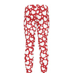 White And Red Heart Pattern Print Men's leggings