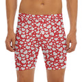 White And Red Heart Pattern Print Men's Long Boxer Briefs