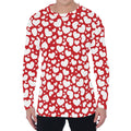 White And Red Heart Pattern Print Men's Long Sleeve T-Shirt