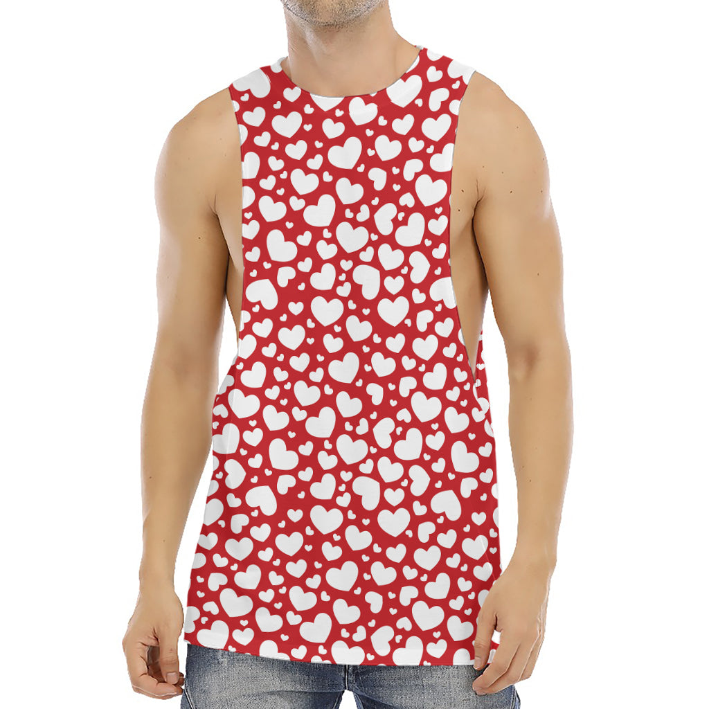 White And Red Heart Pattern Print Men's Muscle Tank Top