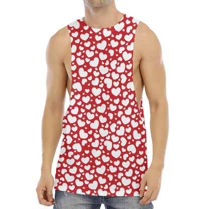 White And Red Heart Pattern Print Men's Muscle Tank Top
