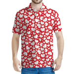 White And Red Heart Pattern Print Men's Polo Shirt