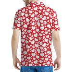 White And Red Heart Pattern Print Men's Polo Shirt
