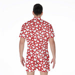 White And Red Heart Pattern Print Men's Rompers