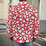 White And Red Heart Pattern Print Men's Shirt Jacket