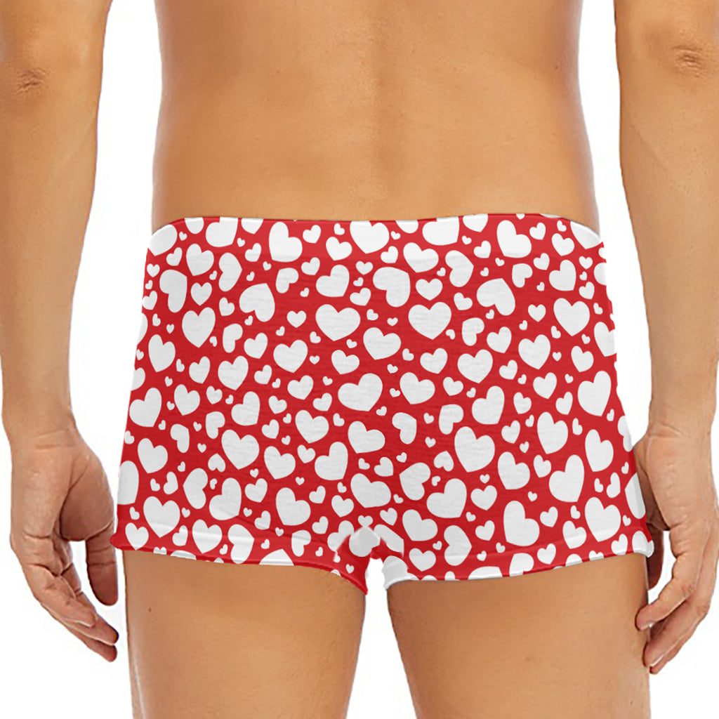 White And Red Heart Pattern Print Men's Short Boxer Briefs