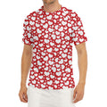 White And Red Heart Pattern Print Men's Short Sleeve Rash Guard