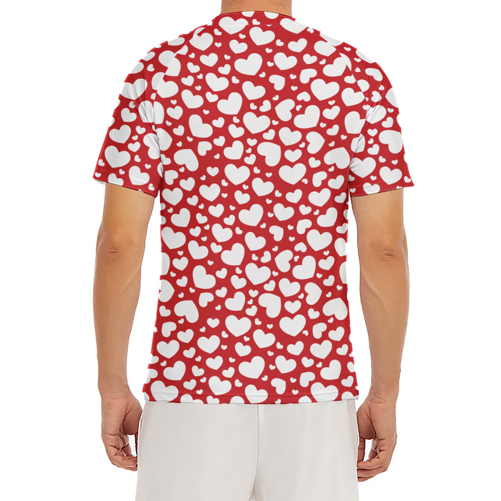 White And Red Heart Pattern Print Men's Short Sleeve Rash Guard